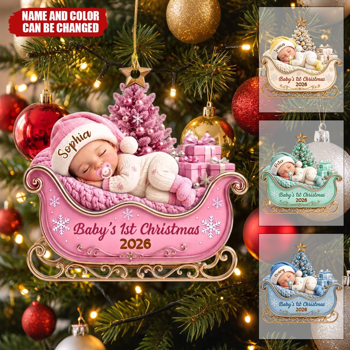 Custom First Christmas Acrylic Ornament - Personalized Christmas Baby Shower, Gender Reveal Gifts