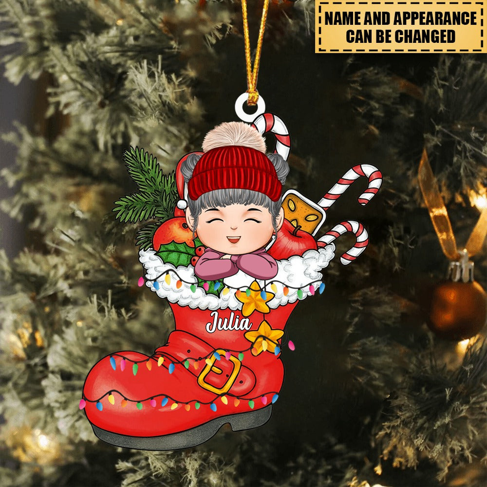 Cute Christmas Kid Santa Shoe Acrylic Ornament