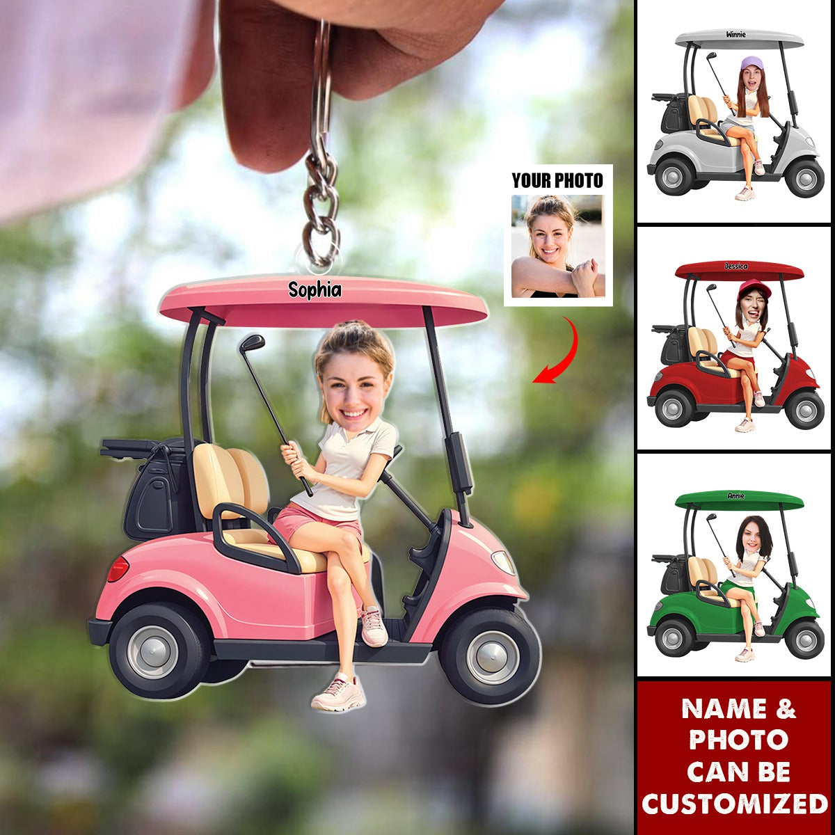 Custom Photo Lady Golfer Personalized Keychain