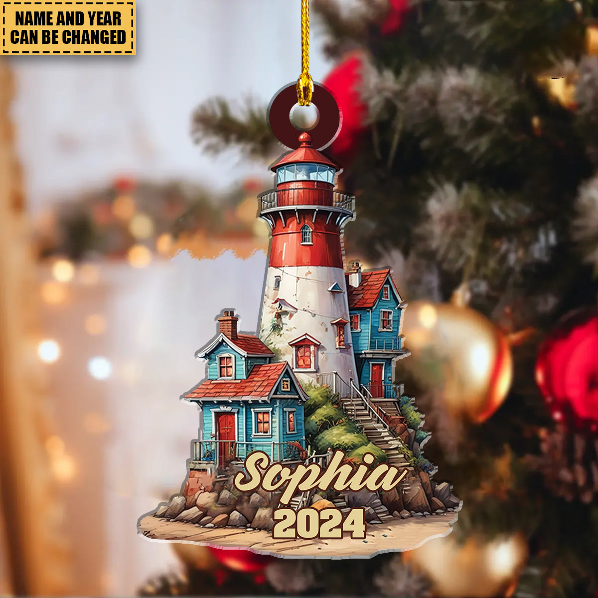 Customized Lighthouse Acrylic Ornament, Sailboat Lighthouse Halloween Christmas New Year Personalized Gifts For Her