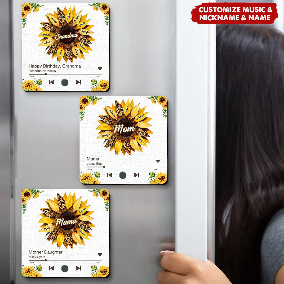 Nana Mom Sunflower Personalized Music Fridge Magnet