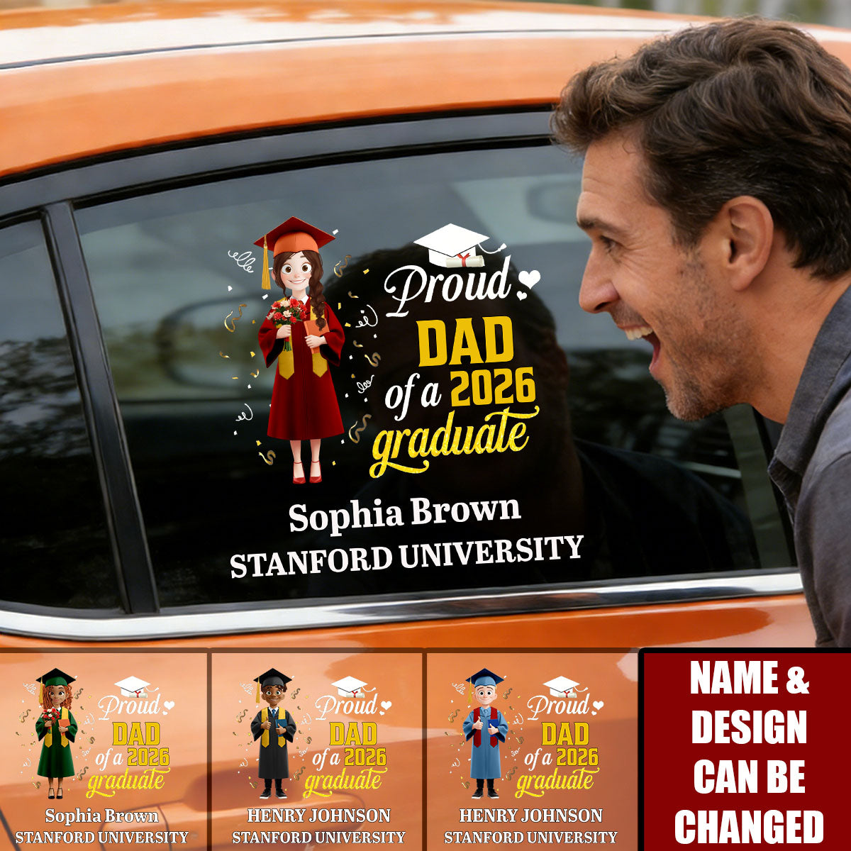 Proud Dad Of A Graduate - Personalized Car Decal