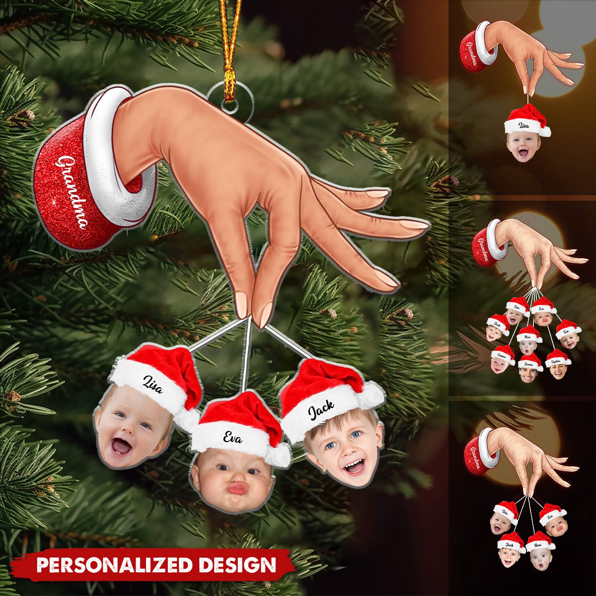 Custom Photo Grandma Grandkids Christmas Gift - Personalized Cutout Acrylic Ornament