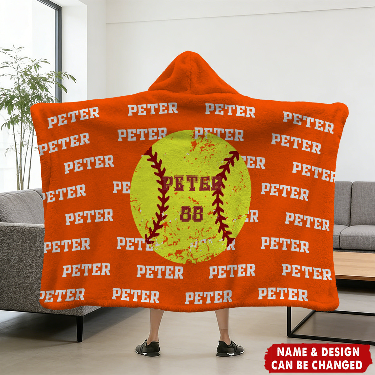 Personalized Balls Design Soft Hooded Blanket with Name and Number Team Birthday Christmas Gift for Sports Lovers