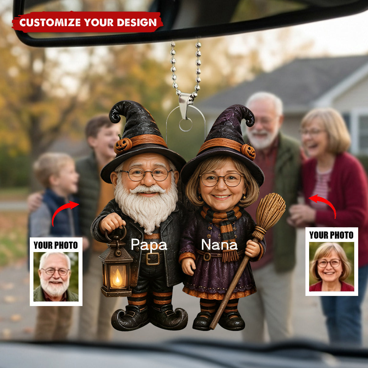 Personalized Grandparents Acrylic Car Ornament , Spooky Family Keepsake