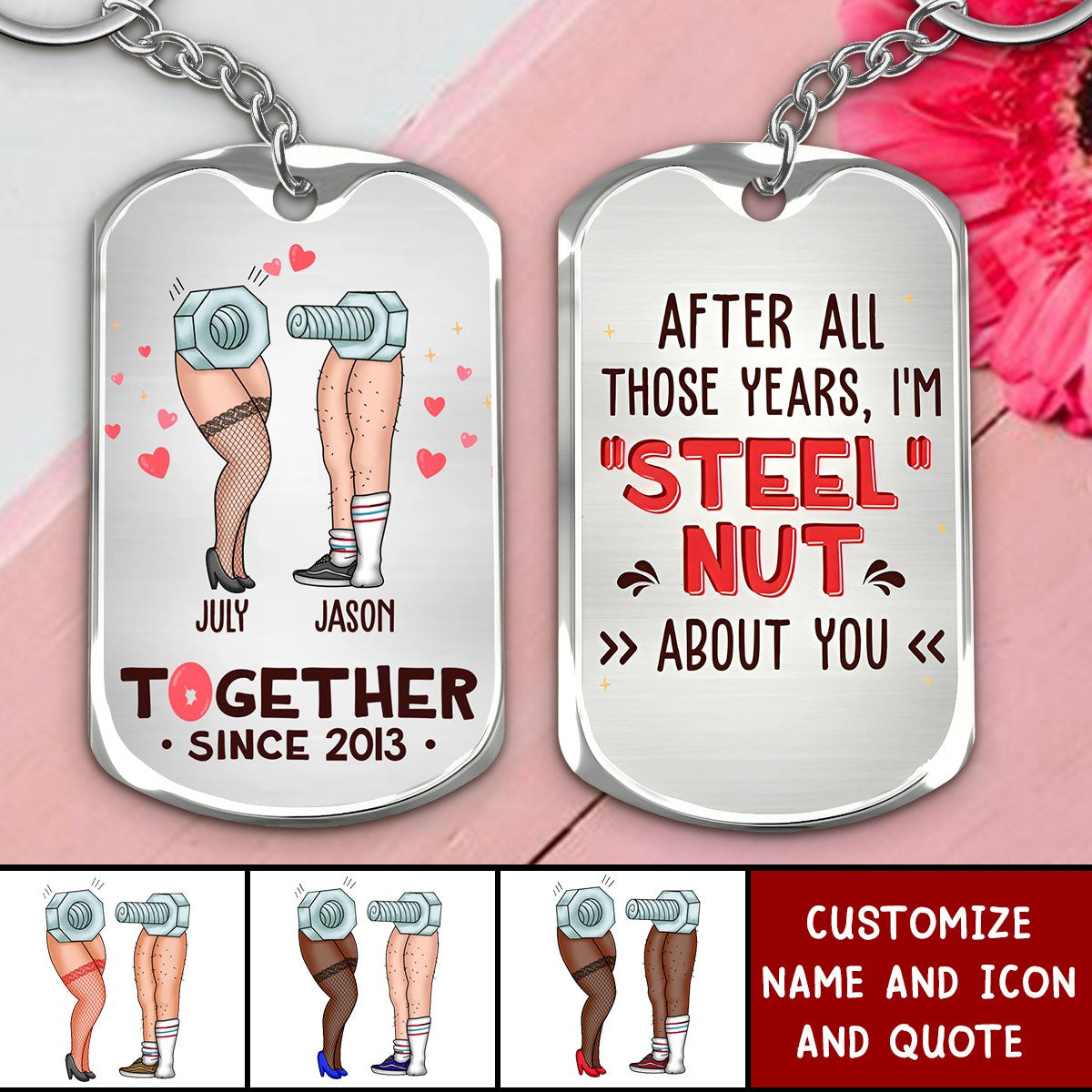 Nut And Screw Couple Personalized Aluminium Keychain - Gift Idea For Couple