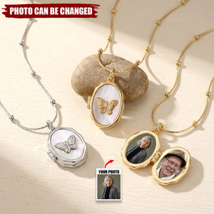 Personalized Butterfly Locket 1-2 Photos Necklace - Birthday Anniversary Memorial Gift for Women