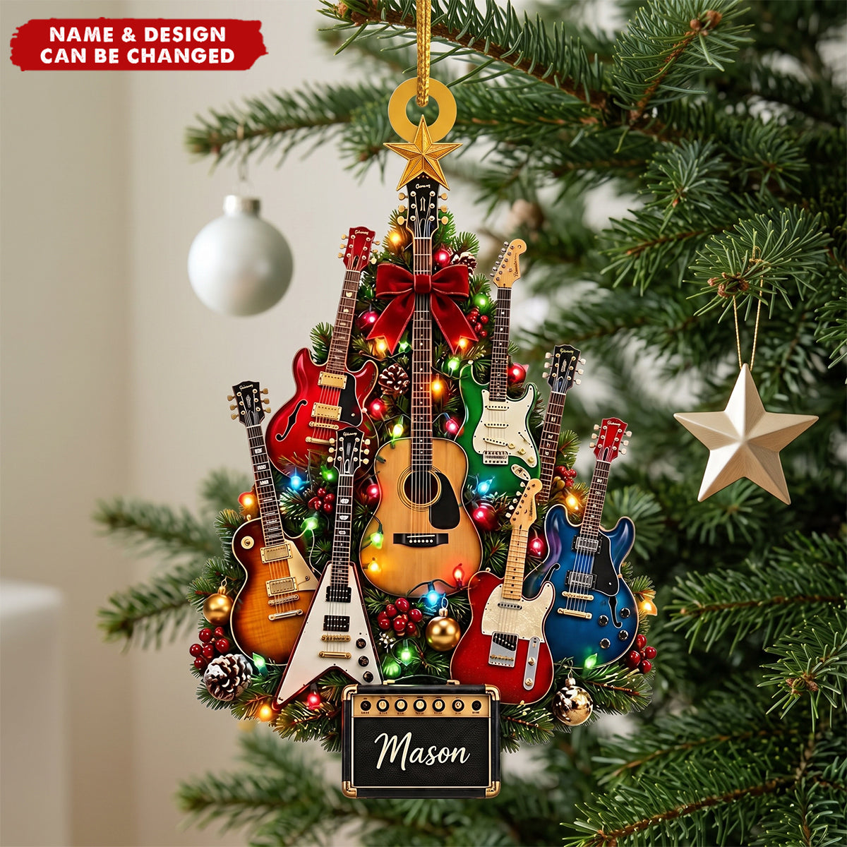 Personalized Guitar Christmas Ornament, Custom Music Keepsake