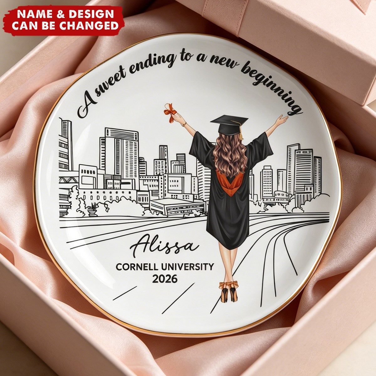 A Sweet Ending To A New Beginning Graduation Gift For Her - Personalized Jewelry Dish