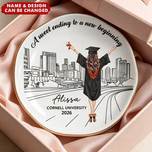 A Sweet Ending To A New Beginning Graduation Gift For Her - Personalized Jewelry Dish