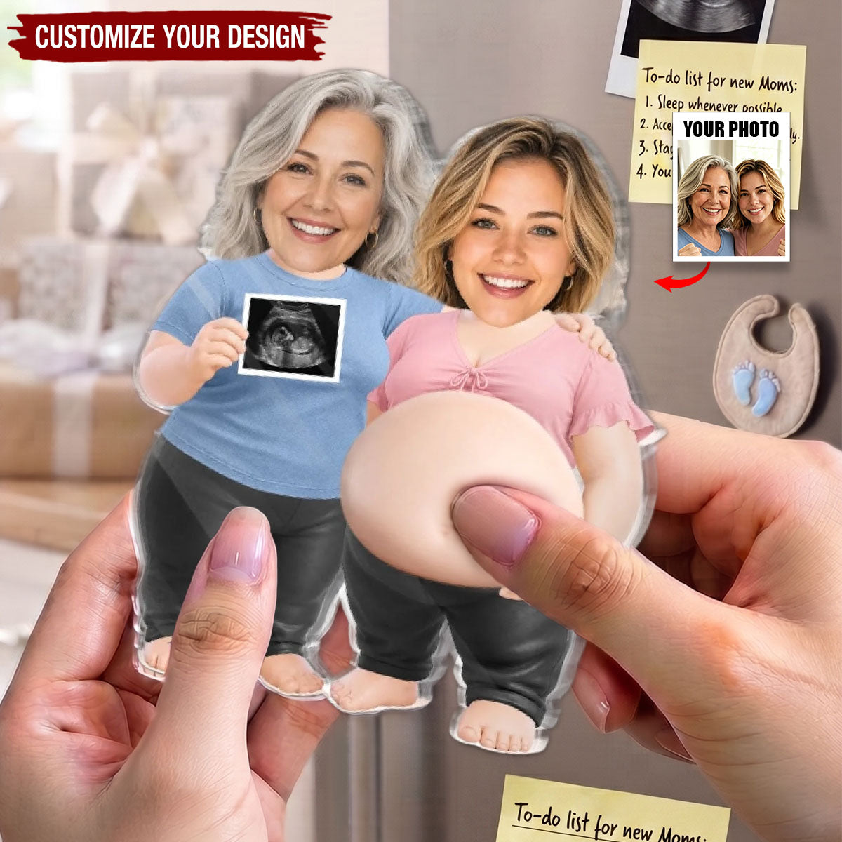 Custom Photo Squishy Acrylic Fridge Magnet - Personalized Baby Shower, Gender Reveal Gifts For New Moms