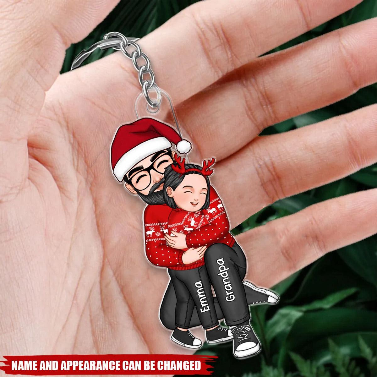 Cute Grandpa Hugging GrandKid Christmas Gift For Granddaughter Grandson Personalized Acrylic Keychain