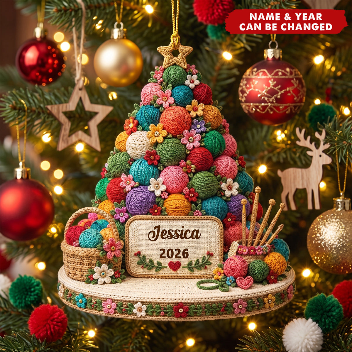 Personalized Nana Christmas Ornament, Knitting Yarn Tree Gift