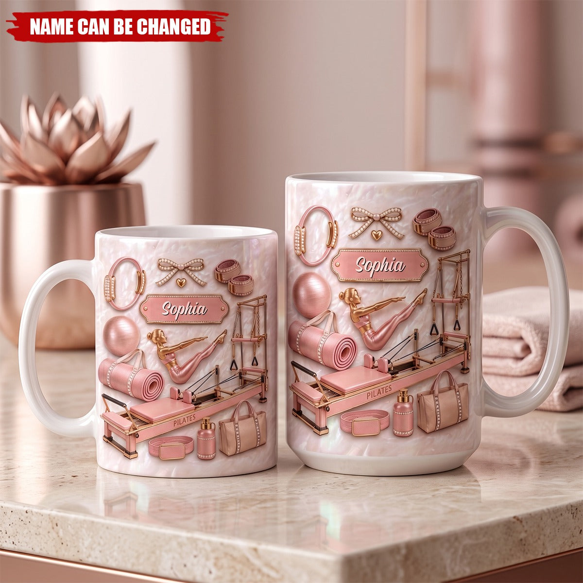 Personalized Pilates Girl Coffee Mug - Custom Name Pilates Reformer Fitness Equipment Mug Gift