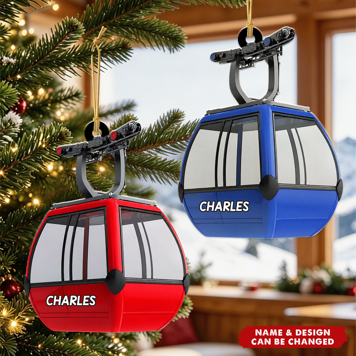 Personalized Ski Gondola Ornament – Winter Mountain Acrylic Decor