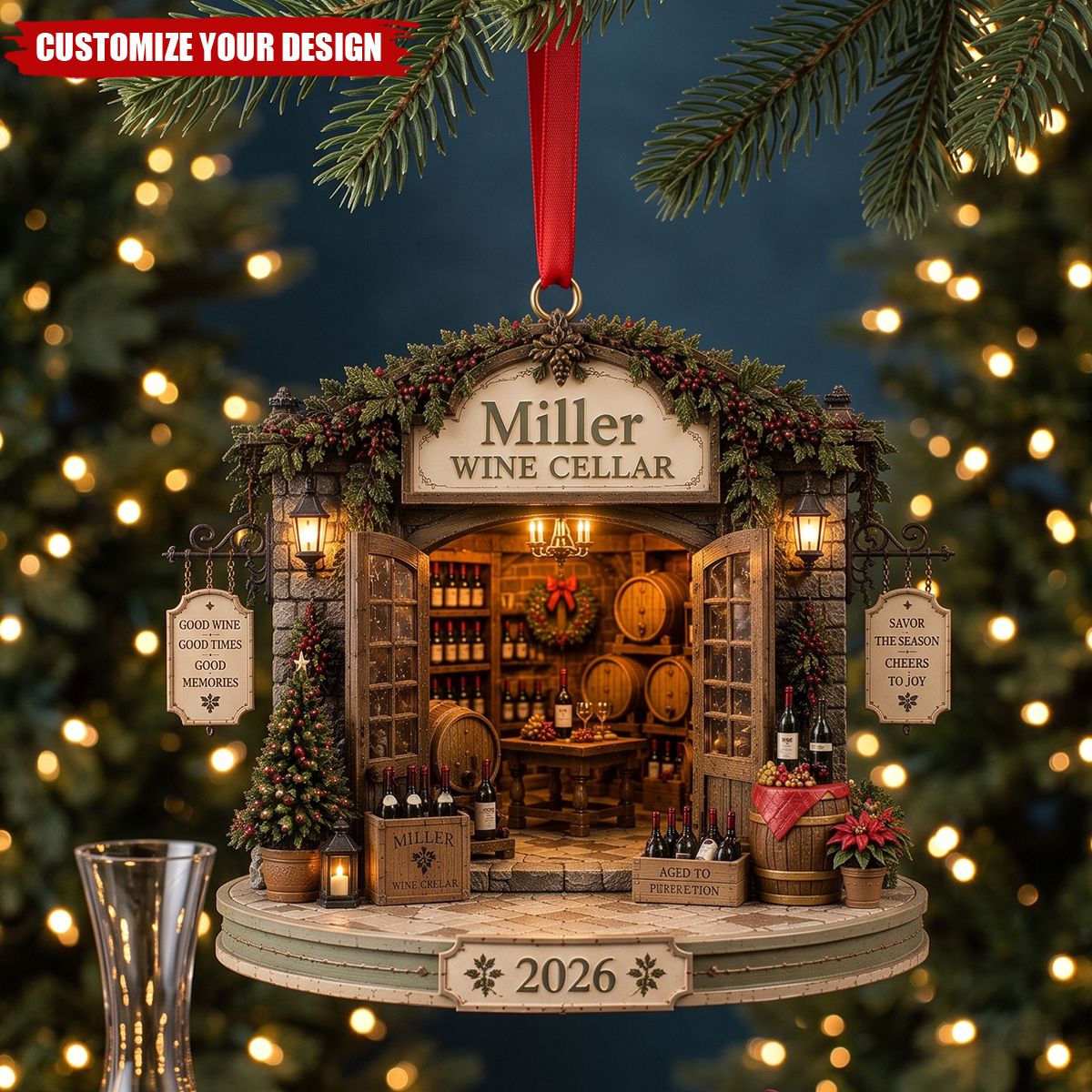 Personalized Wine Cellar Christmas Ornament - Custom Wine Lover Gift