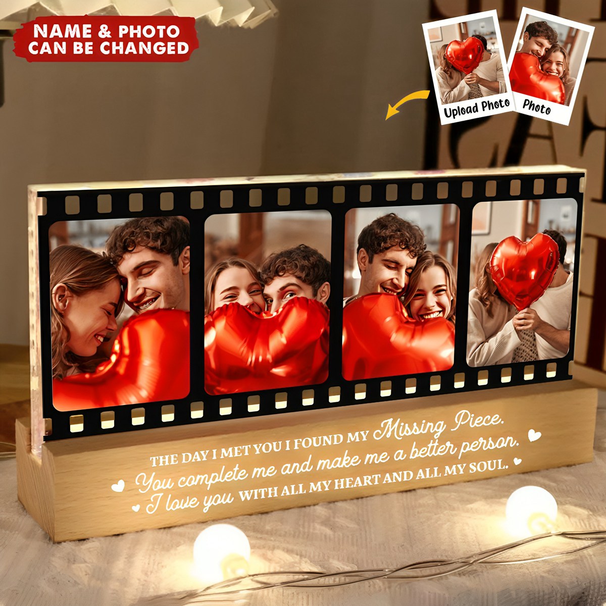 I Love You With All My Heart And All My Soul - Personalized Photo LED Night Light