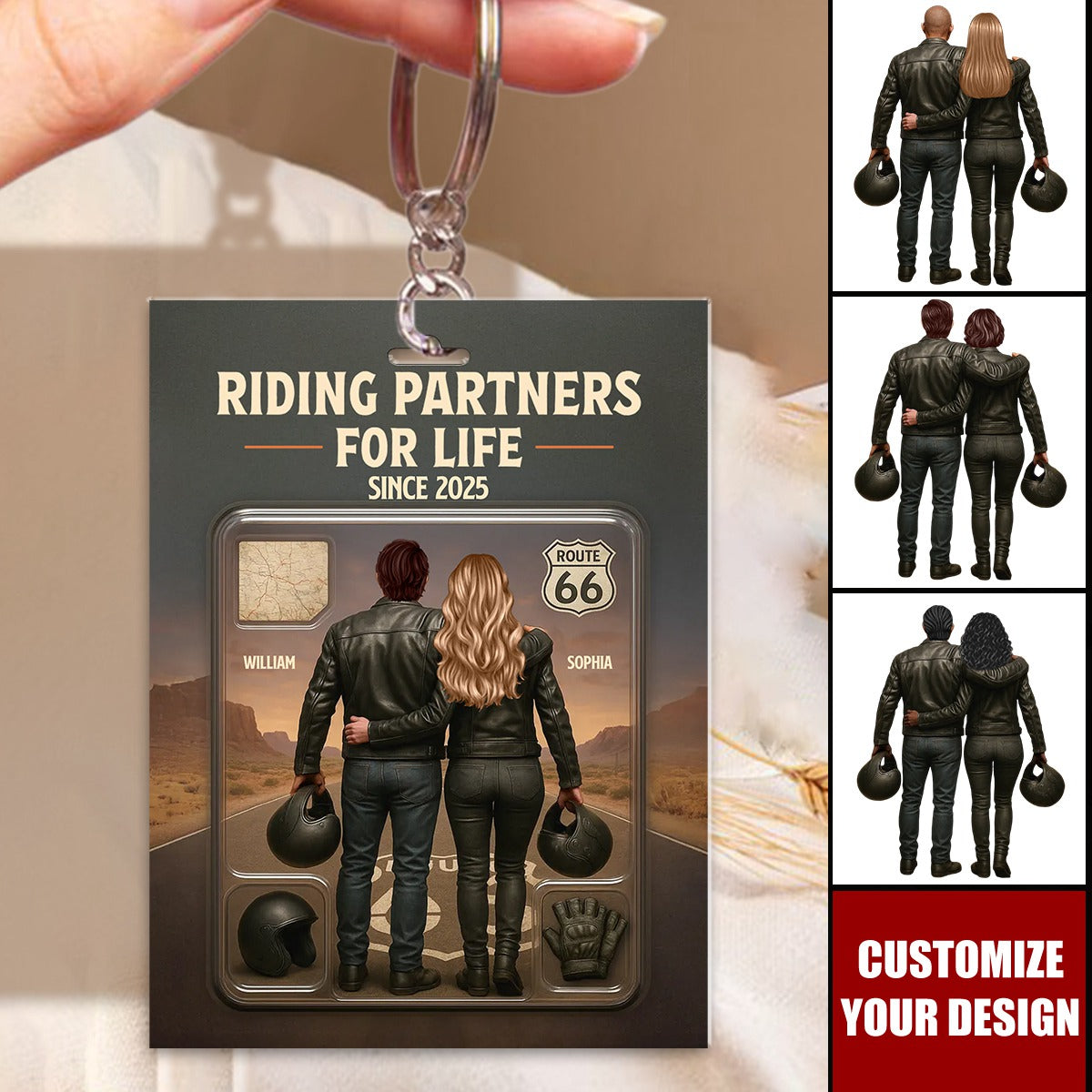 Figure Couple Bikers Riding Partners For Life Personalized Keychain