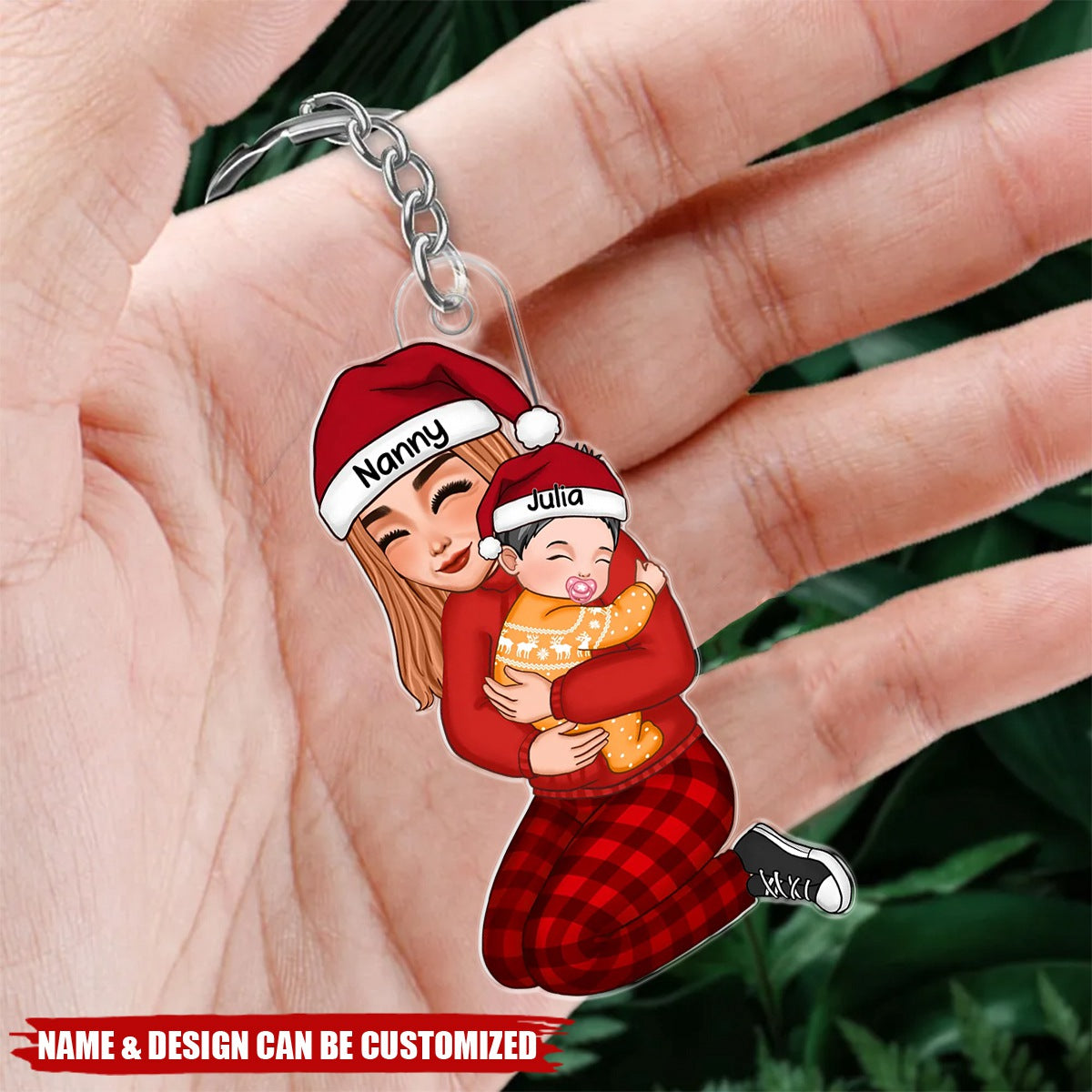 Cute Grandma Hugging Grandkid Gift For Granddaughter Grandson Personalized Acrylic Keychain