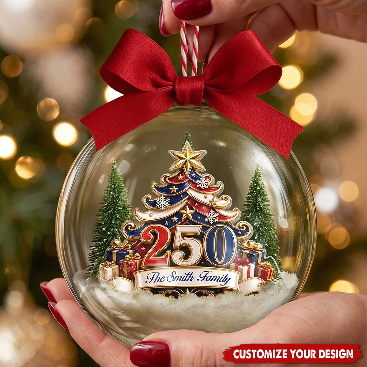 Christmas Tree 250 Years Of Freedom - Custom 3D Acrylic Ball Ornament