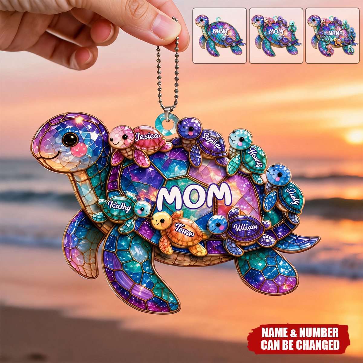 Happy Together Forever Mama Turtle Family - Personalized Acrylic Car Ornament
