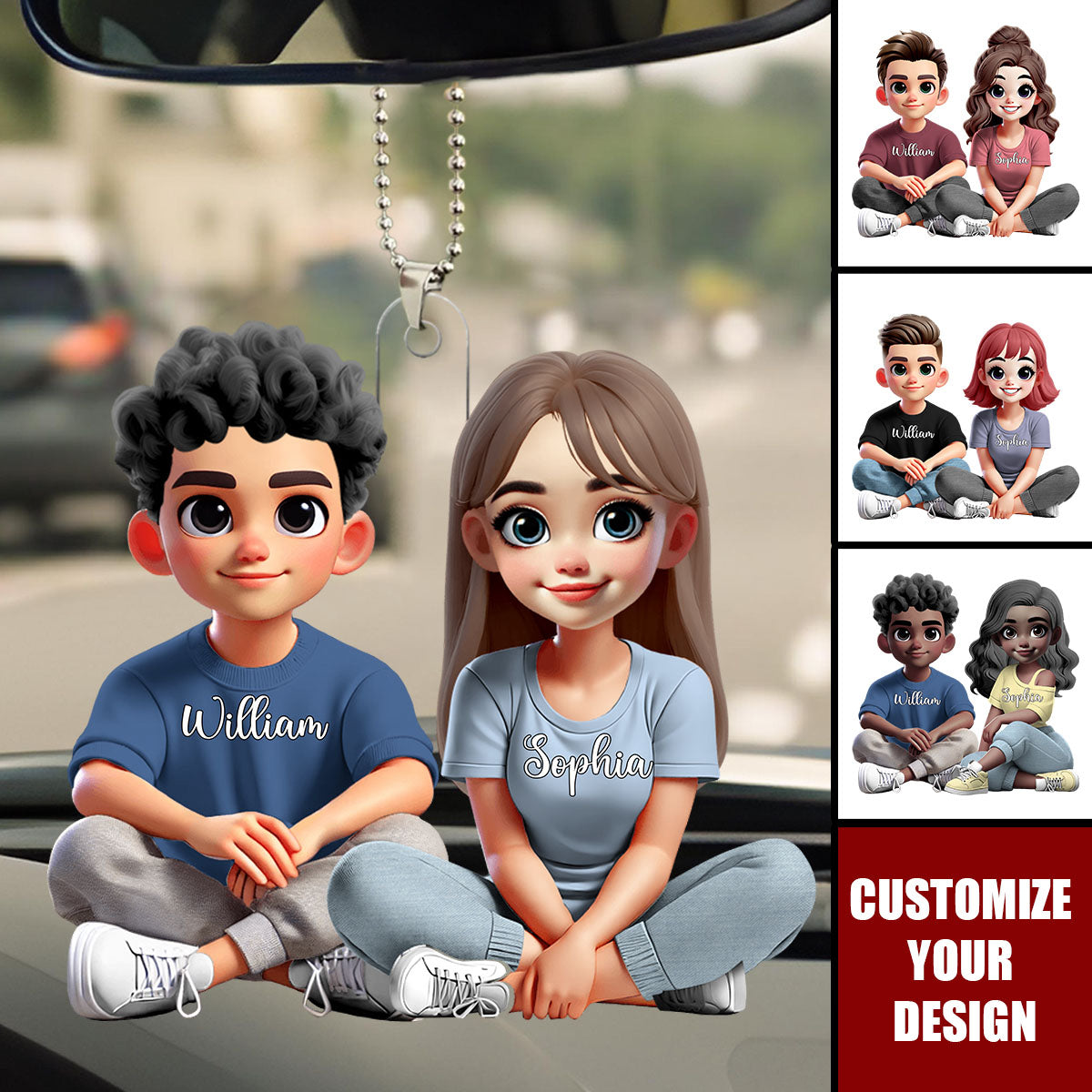 Couple Sitting Together And Smiling - Personalized Car Ornament