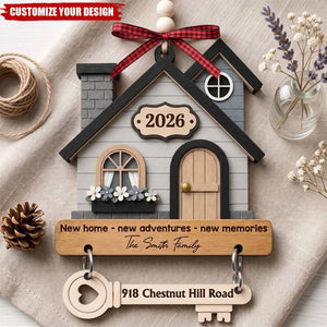 Custom New Home Wooden Ornament With Tag - Personalized Anniversary Christmas Wedding Gifts