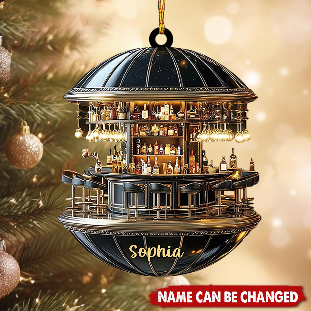 Custom Miniature Cocktail Bar Ornament, Retro Lounge Bar Christmas Tree Decor