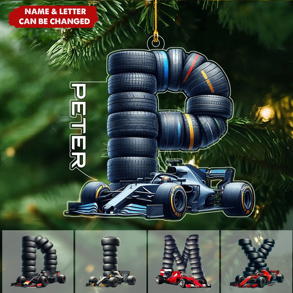 Custom Letter Sport Car Racing Ornament, Gift For Racing Fan