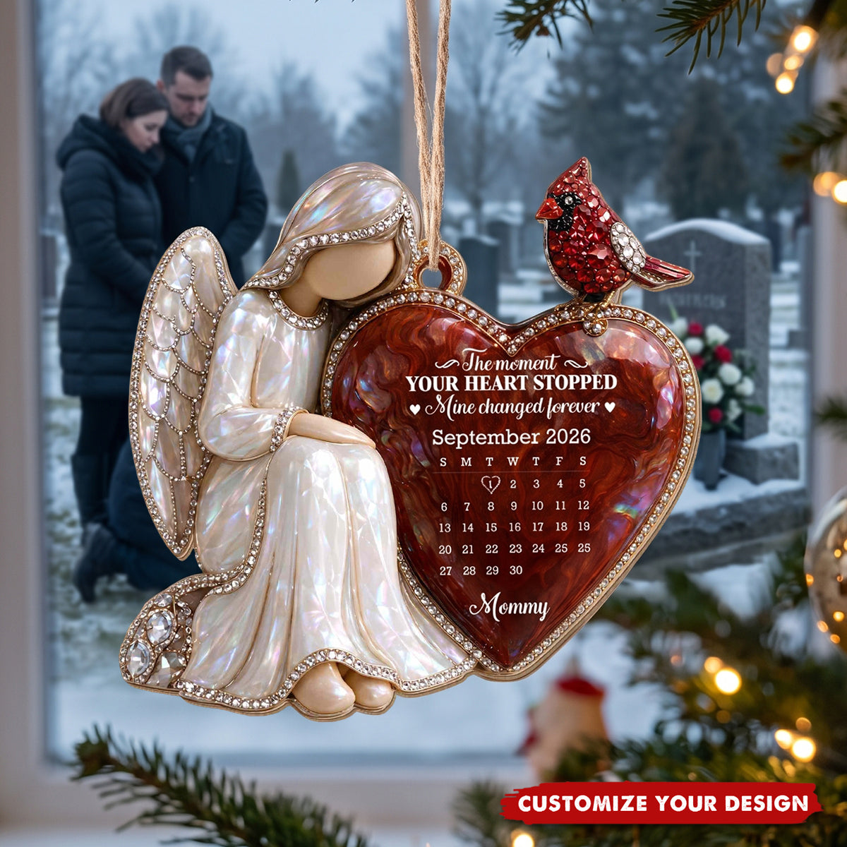 The Moment Your Heart Stopped Forever Angel Heart Cardinal-Custom Ornament, Gift For Loved Ones