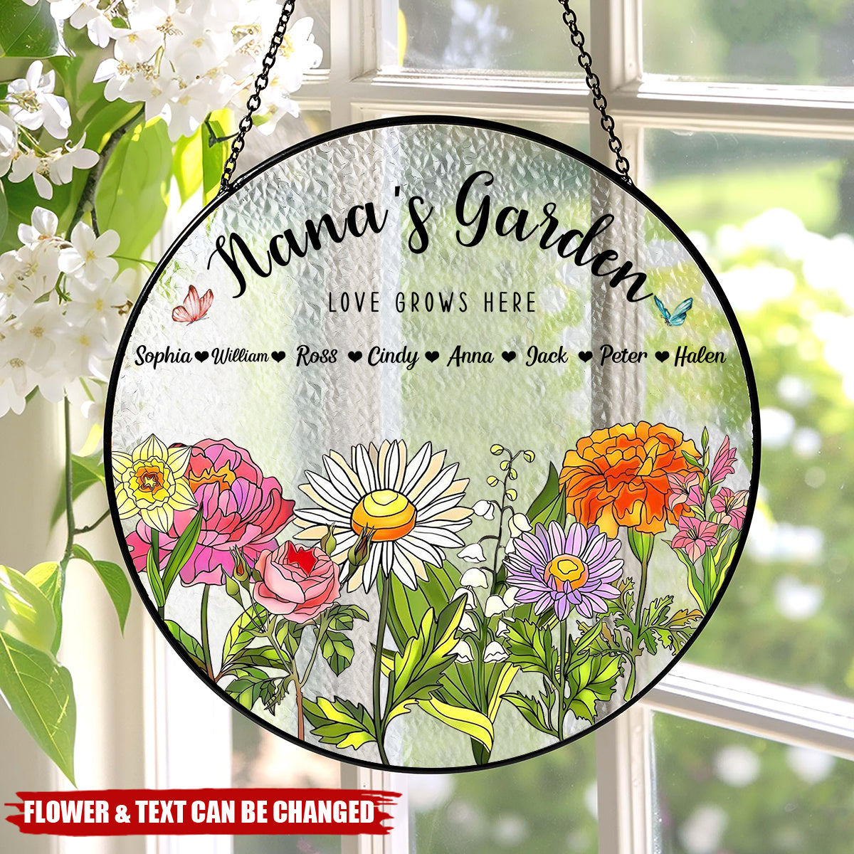 Grandma's Blooming Garden - Personalized Birth Flowers Glass Art Suncatcher