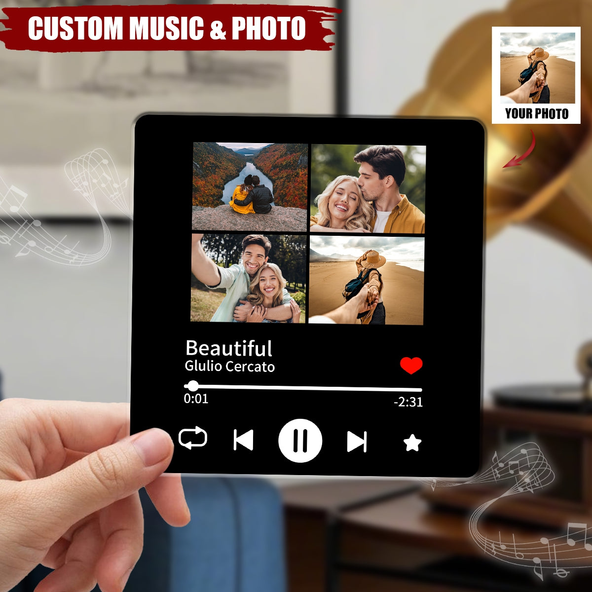 Couple Custom Song And Multiple Photo Playable Music Fridge Magnet