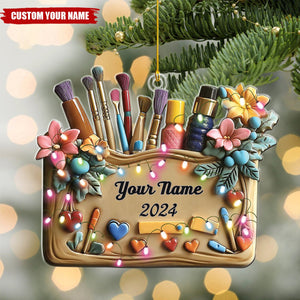 Personalized Painting Artist Christmas Ornament, Christmas Tree Brushes Painter Acrylic Ornament, Gift For Painter