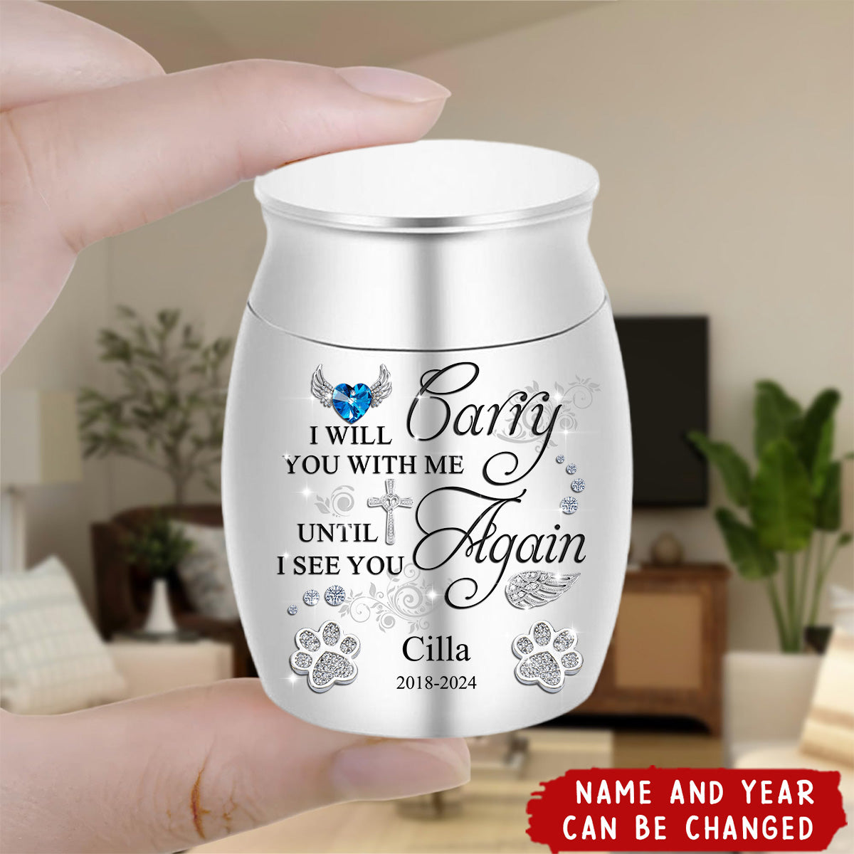 You Left Pawprints In My Heart I Will Carry You With Me - Mini Keepsake Urn for Ashes - Memorial Gift