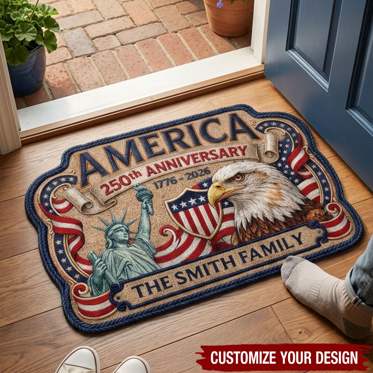 Custom Shaped Doormat - Personalized America 250th Anniversary Gifts For Mom, Dad, Brother, Sister, Kids - United In Pride And Honor