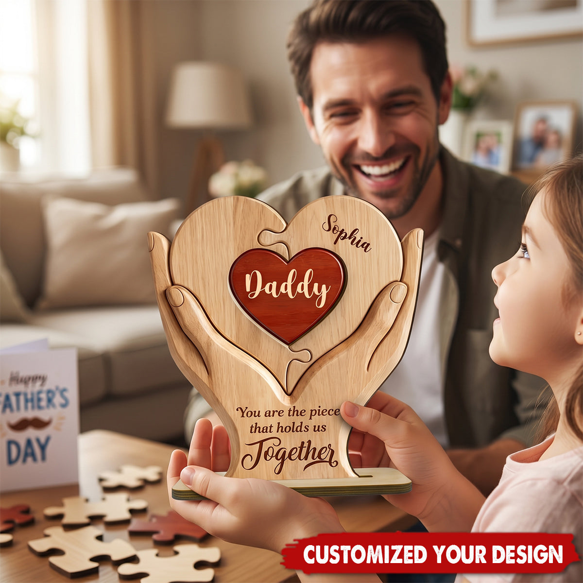 Dad The Piece That Holds Us Together - Personalized 2-Layered Wooden Plaque - Father's Day Gift for Dad, Husband