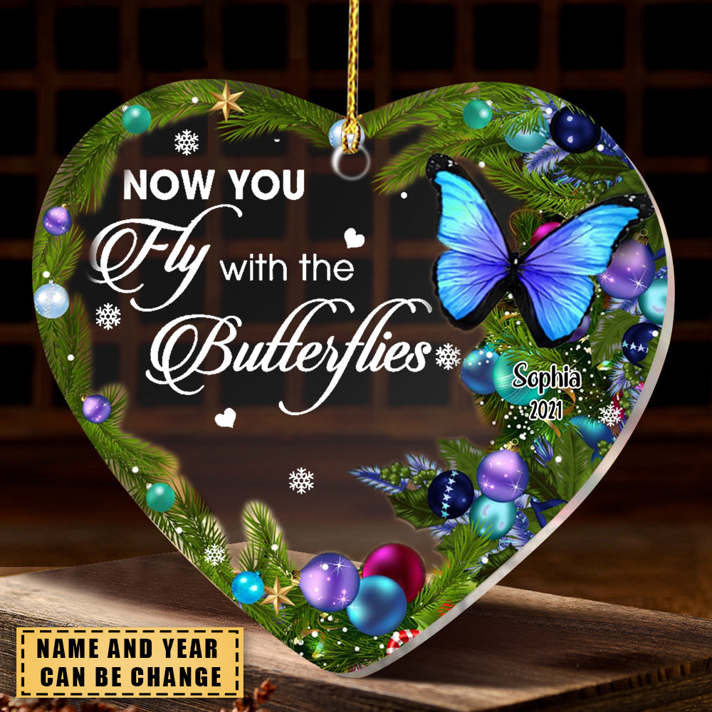 Loss Of Mom Dad Butterfly Sympathy Heart Ornament