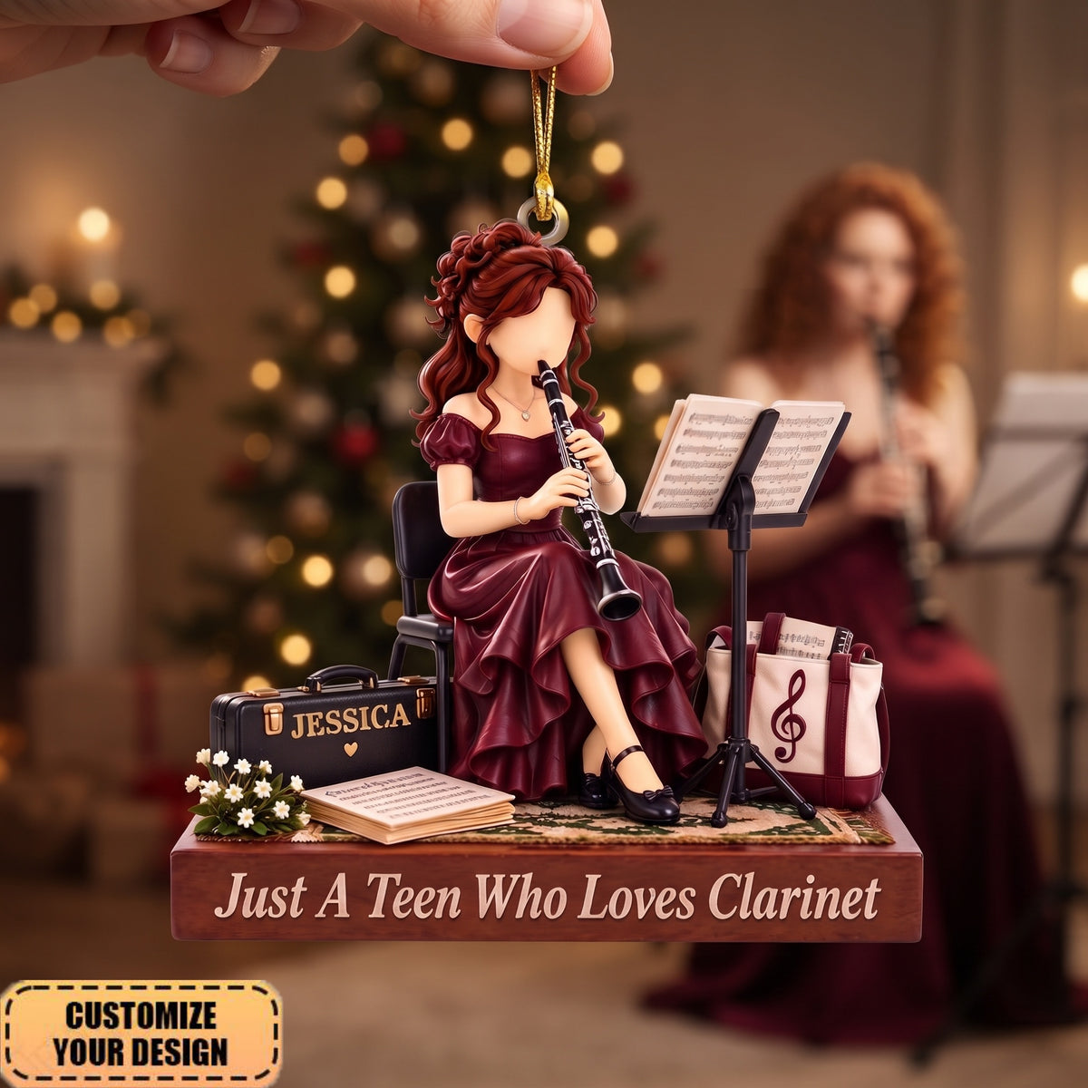 Personalized Clarinet Girl Ornament, Custom Name Engraved, Teen Musician Gift