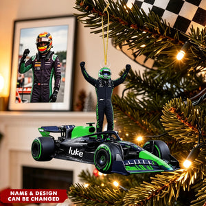 Personalized Race Car Christmas Ornament - Custom Name Race Car Decor