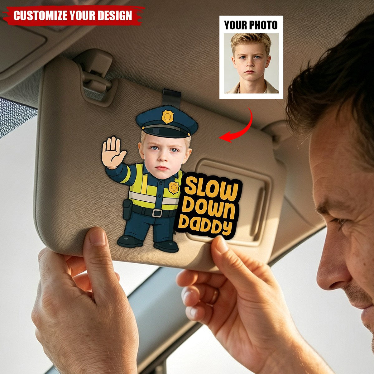 Personalized Cute Kid Face Photo Traffic Officer Acrylic Car Visor Clip Car Accessories Gift