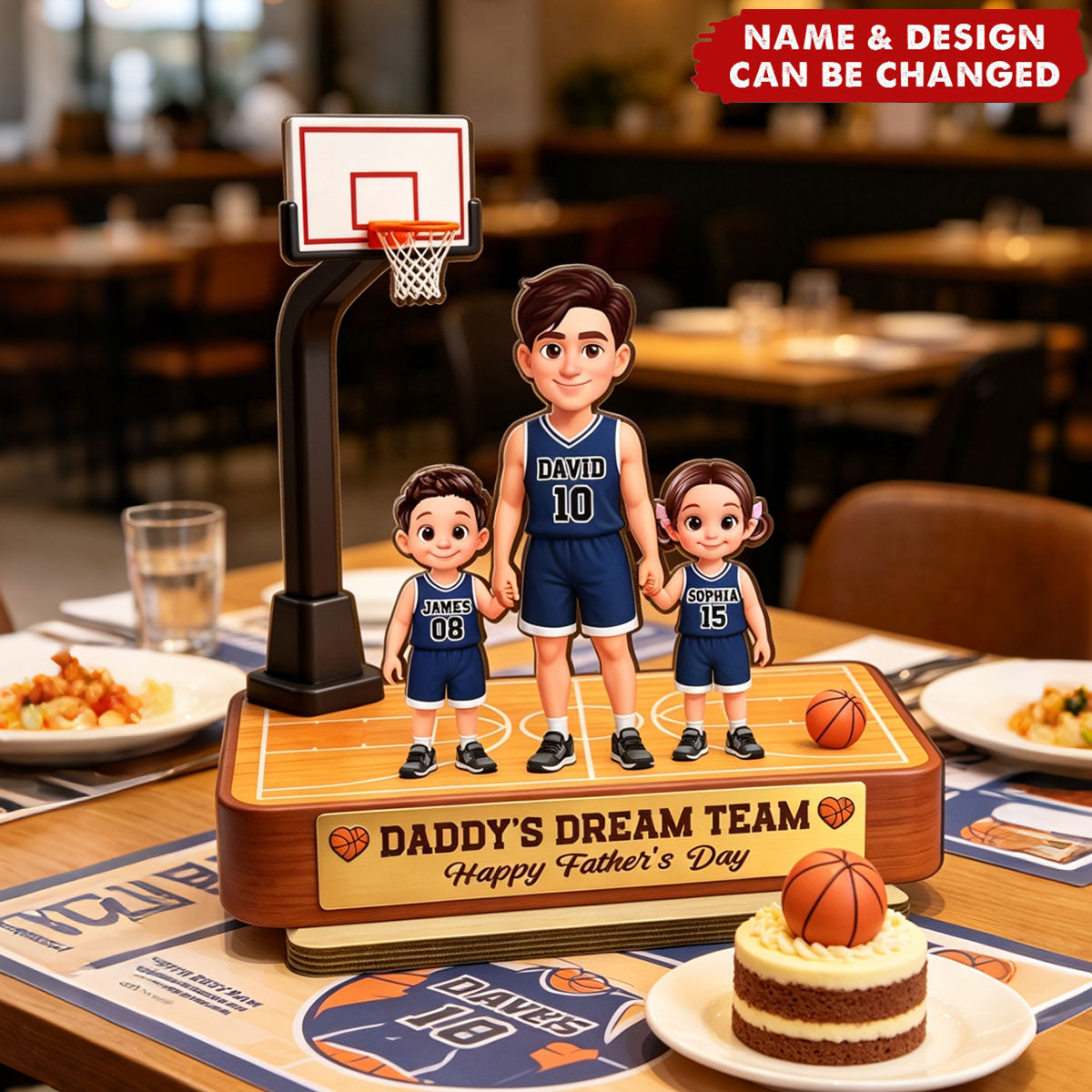 Basketball Daddy's Dream Team - Personalized 2-Layered Wooden Plaque - Father's Day Gift For Dad, Husband