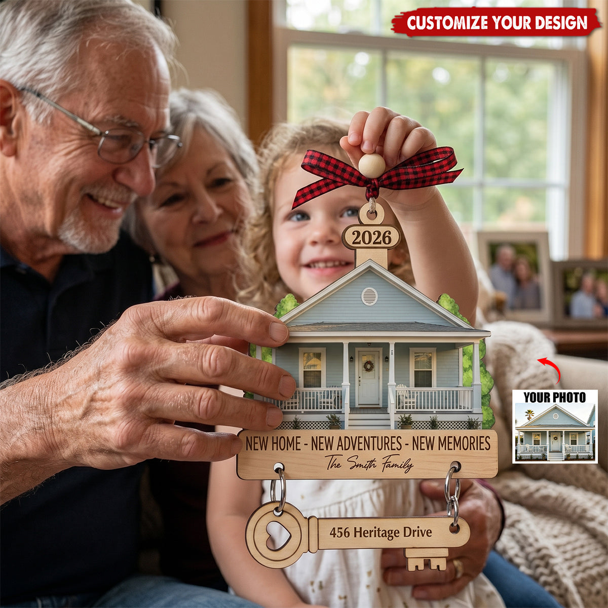 Custom Photo New Home Wooden Ornament With Tag - Personalized Anniversary Christmas Wedding Gifts
