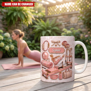 Personalized Pilates Girl Coffee Mug - Custom Name Pilates Reformer Fitness Equipment Mug Gift