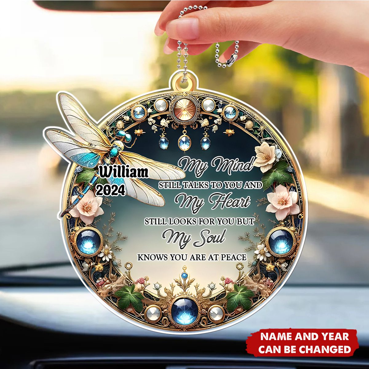My Mind My Heart My Soul Dragonfly - Personalized Custom Car Ornament