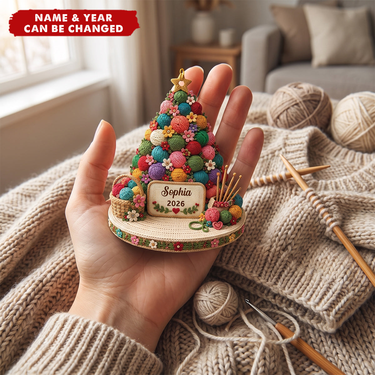 Personalized Nana Christmas Ornament, Knitting Yarn Tree Gift