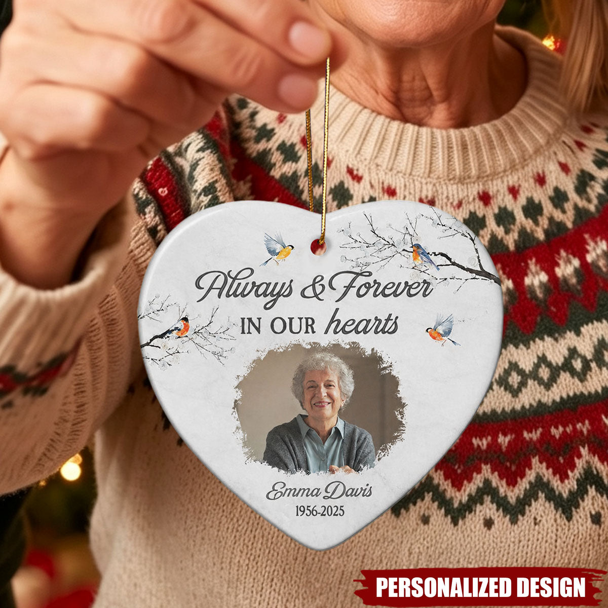Personalized Photo Memorial Heart Ceramic Ornament - Remembrance Christmas Keepsake Ornament