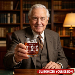This Grandpa Belongs To - Cute Footprints - Personalized Whiskey Glass