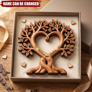 Personalized Wooden Plaque With Tree And Heart Design And Couple's Names