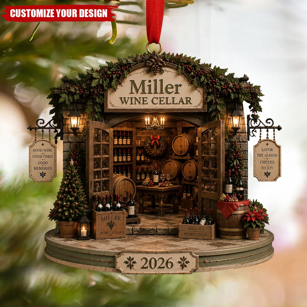 Personalized Wine Cellar Christmas Ornament - Custom Wine Lover Gift