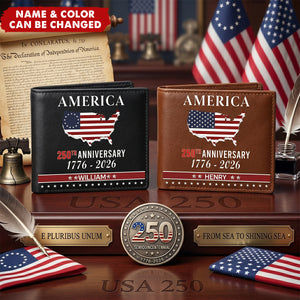 Customized USA 250th Anniversary Wallet - Personalized Name - The Patriot's Gift